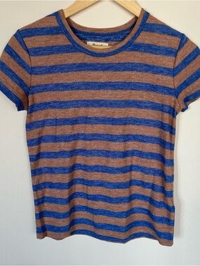 Madewell Blue and Brown Striped Short Sleeve Tee